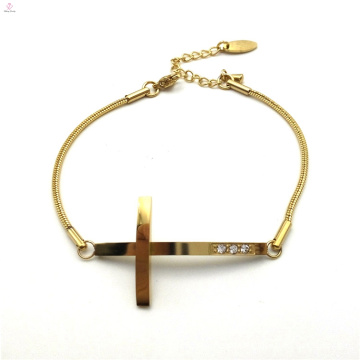 Regalo de cumpleaños de acero inoxidable Zircon serpiente cadena Jesús cruz pulsera